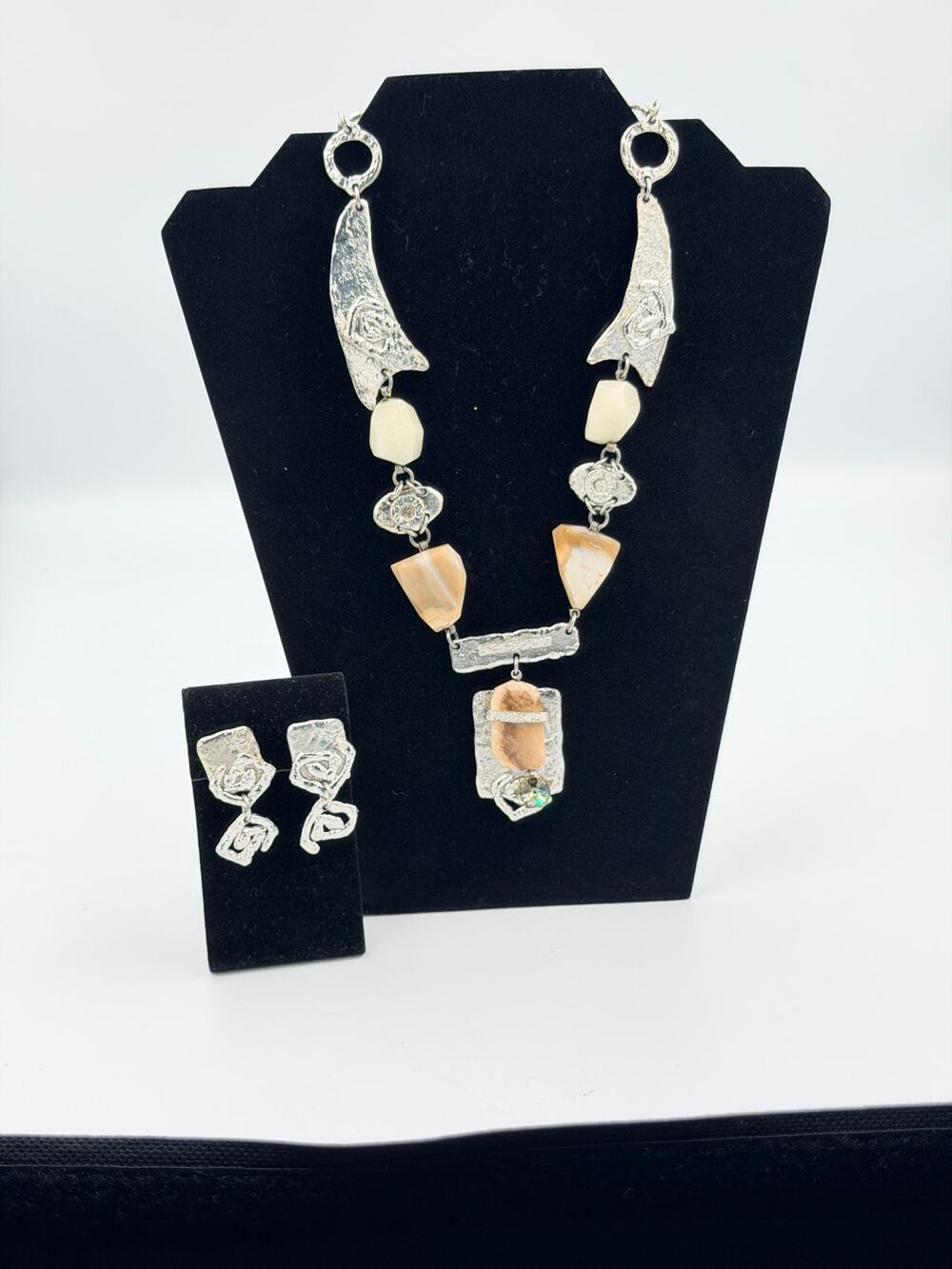 J. Jansen Designs Austrian Crystal Natural Stone Modernist Necklace Set